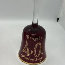 Vintage Norcrest Ruby Red 6”40th Wedding Anniversary Bell Clear Handle Gold Trim