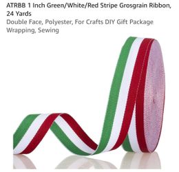 Green White Red Stripe Grosgrain Mexican Ribbon 24 Yards