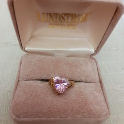 Pink Topaz Heart Gold Ring "Love" 