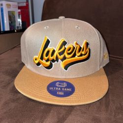 LA Lakers Hat Tan Brown Ultra Game Cyclone Rear Scripted Snapback Cap 