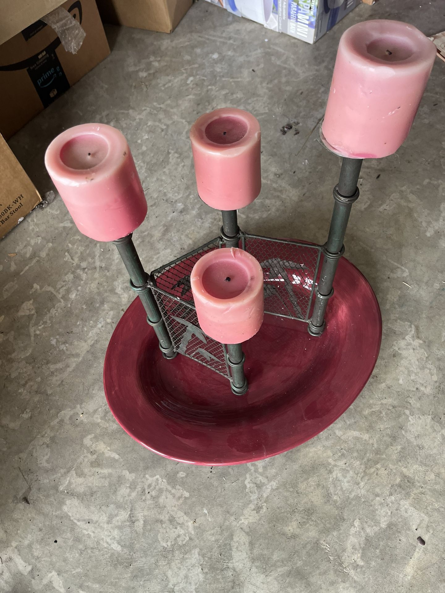 Candle Holder, Candle And Plate 