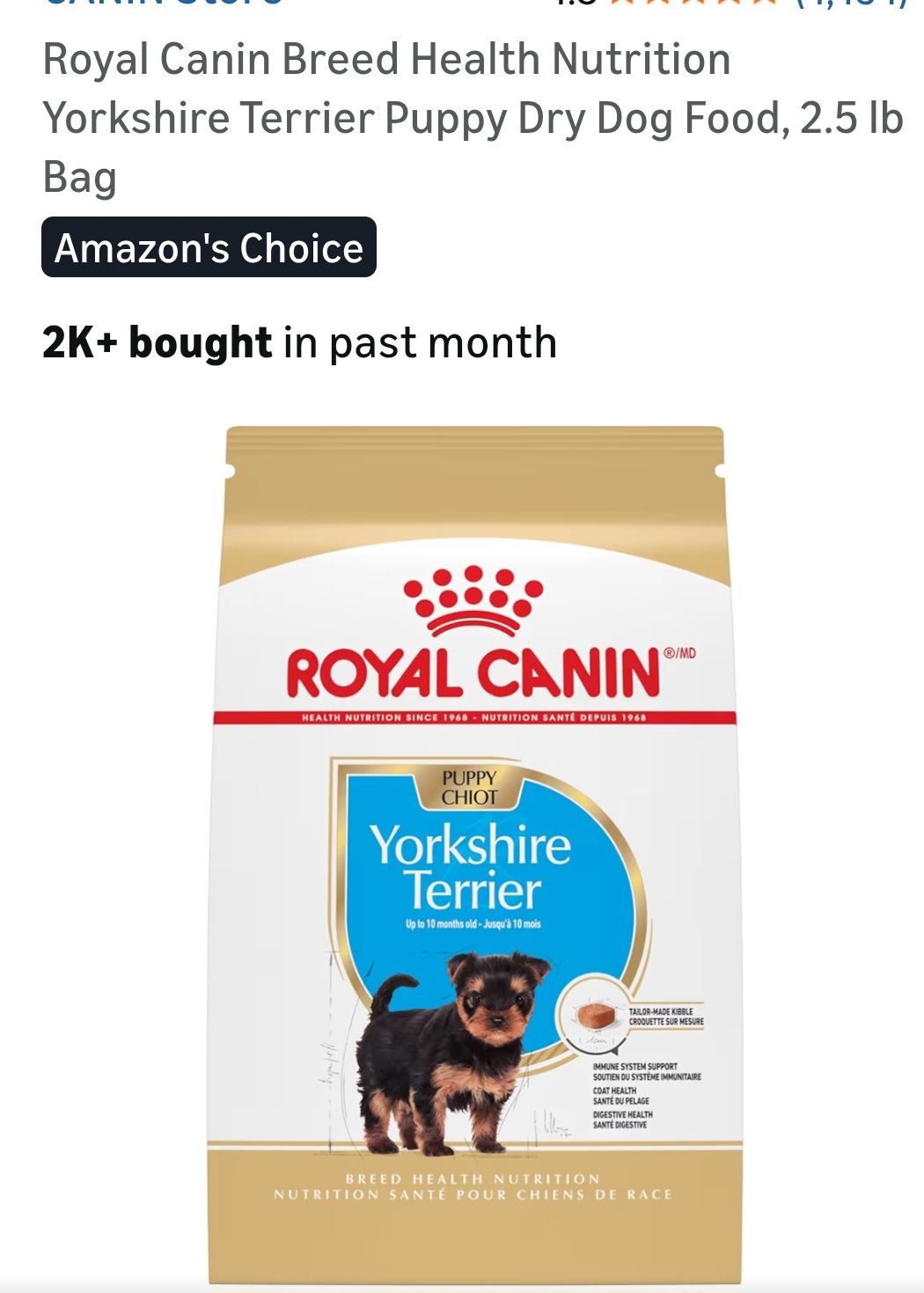 Royal Canin Breed Health Nutrition
Yorkshire Terrier Puppy Dry Dog Food, 2.5 lb
Bag