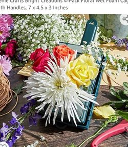 Genie Crafts Bright Creations 4-Pack Floral Wet Foam Cage with Handles, 7 x 4.5 x 3 Inches 4pack