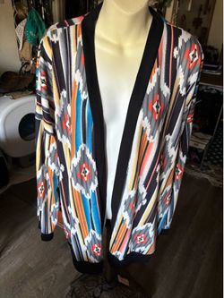 Southern Stitch Southwestern Aztec Open Front Cardigan Jacket Tribal Boho Multi XL