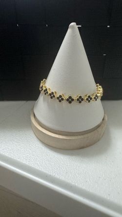 Gold-Tone Black Clover Link Bracelet