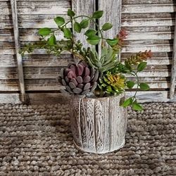 Ht-9in Width-11in HANDMADE Small Cactus Arrangement In A Wood Container