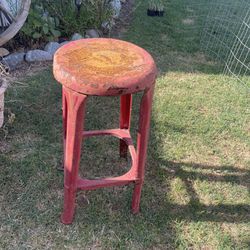 Shabby Chic, Rusty, Red Stool, Garden Yard Art