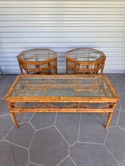 Vintage 3 pc bamboo coffee table set