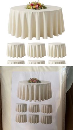6 Pack 120" Ivory Round Tablecloths | Fits 48"-78" Tables | Polyester Washable Fabric for Wedding, Party, Buffets,Banquet, Restaurant