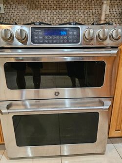 GE stainless steel double oven stove