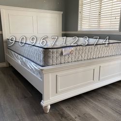 Queen White Alina Transitional Bed w. Ortho Mattress Included 