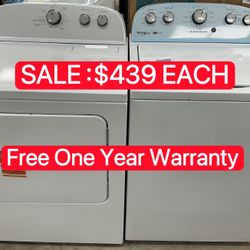 Whirlpool 3.8 - 3.9 cu.ft. Top Load Washer + Extra Large Vented Electric Dryer - Free One Year Warranty 