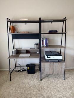Leaning Ladder Computer Desk & Matching Storage Shelf