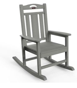 Oversized Rocking Chair Outdoor, HDPE Poly Rocking Chair, All Weather Porch Rocker for Deck Patio Balcony, 380lbs, Grey