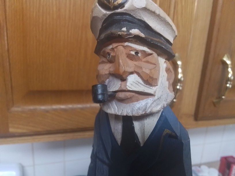 Vintage Handmade and Painted Wooden Old man and Sea figurine Really nice Condition