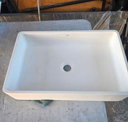 VIGO Modern White Matte Stone 21 in. L x 14 in. W x 5 in. H Rectangular Vessel Bathroom Sink