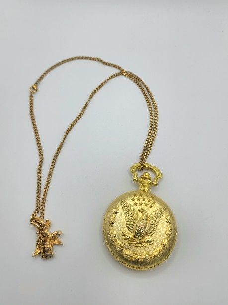 Vintage Gold liberty eagle pocket watch with chain