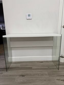 Console table — glass sides, white wood top/shelf