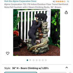 Alpine Corporation 36" Tall Indoor/Outdoor 2 Bears Climbing on Rainforest Water Fountain