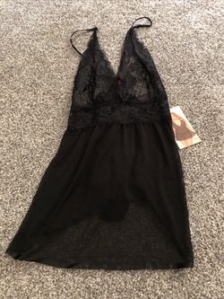Seven Til Midnight Black 2 Pc Floral Galloon Lace Babydoll W/Panty, 1X/2X, NEW