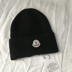Moncler Logo Wool Beanie Black Hat