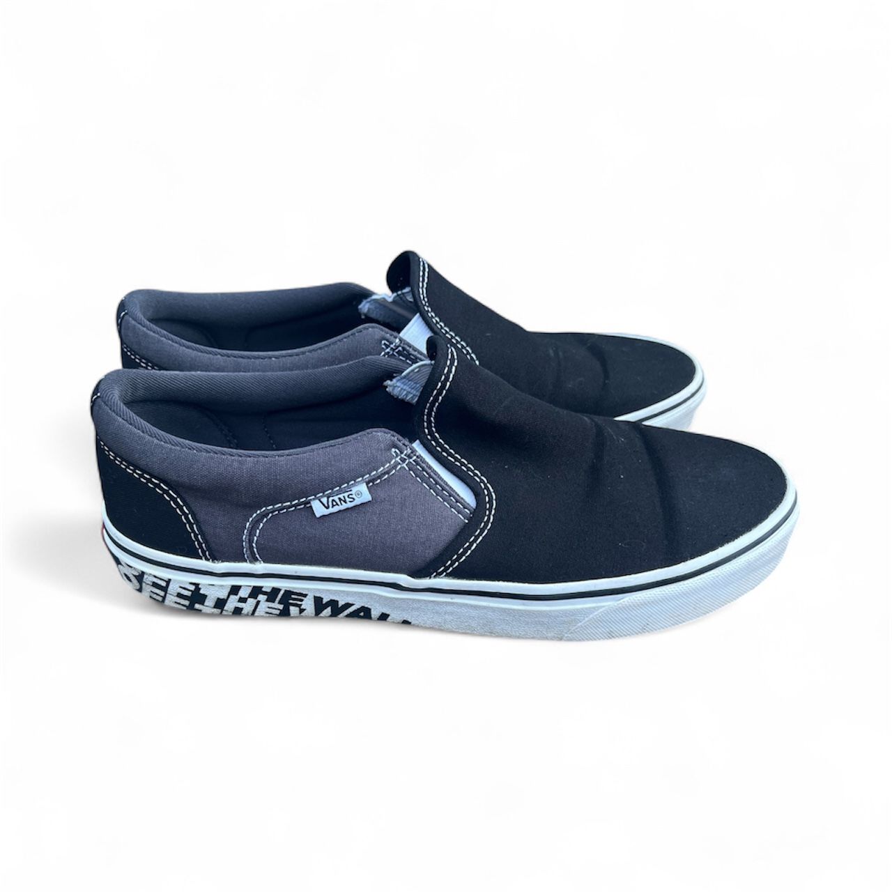 Vans Slip Ons Off The Wall Sidewall Black Grey Skate Shoes M 10 Asher
