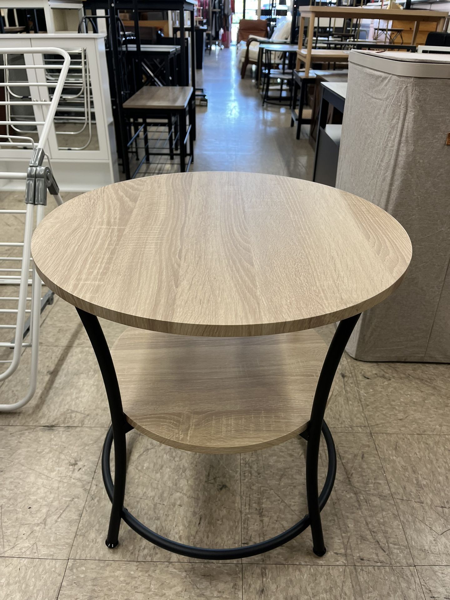 VASAGLE Round Side End Table Steel Frame - Greige / Ink Black