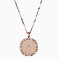 Michael Kors Rose Gold Tone Logo Disc Pendant Necklace
