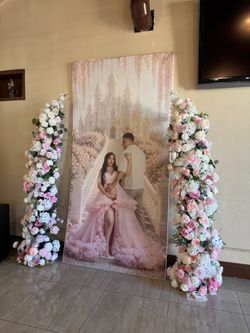 Pink floral arch re.n.t