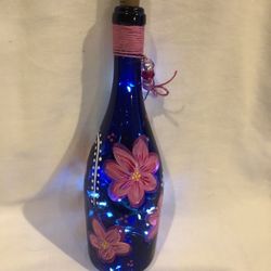 Painted Blue Wine Bottle.