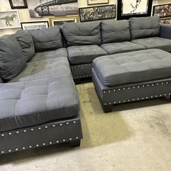 Upholstered Sectional Couch with Storage Ottoman 