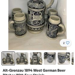 West German Beer Pitcher And Four Steins