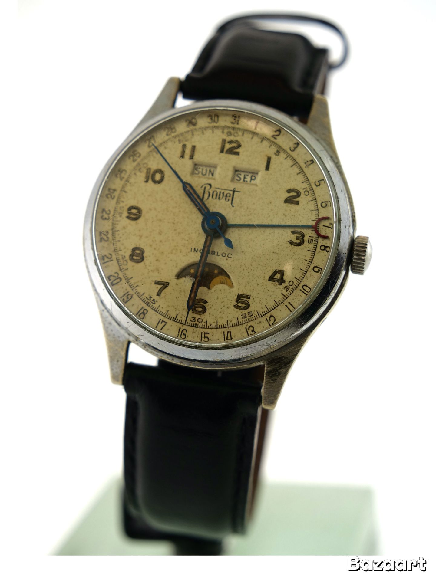 Bovet Incabloc Watches 34mm Moonphase Stainless Still Leather Black Band Jewelry Casual Mens Mechanical 