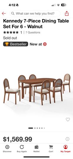 Kennedy 7-Piece Dining Table Set for 6 – Walnut (Brand New in Box)