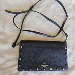 Coach Hayden Foldover Crossbody Clutch with Rivets in Midnight Navy/Gunmetal