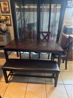 Dining table with bench and 3 chairs