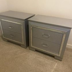 Two Silver Platinum Bedside Dressers