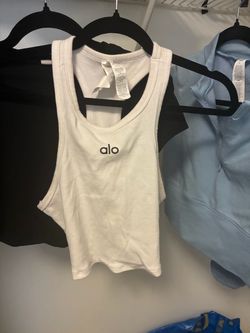 Alo White Ribbed Racerback Tank Top