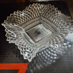Vintage Indiana Glass Diamond Point Square Candy Dish