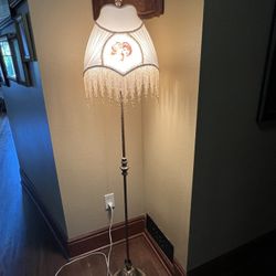 Antique Floor Lamp With Victorian Style Beaded Shade