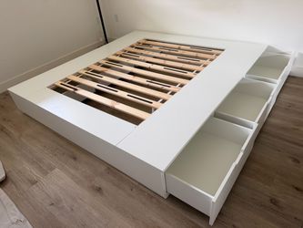 NORDLI Bed frame with storage, white, King