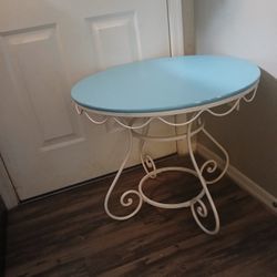 Round Wrought Iron Table With Light Blue Top