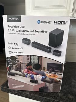 New ULTIMEA 5.1 Virtual Surround Sound Bar, 32OW Home Theater Surround System with Adjustable Speakers & Subwoofer, Bluetooth, Poseidon D50