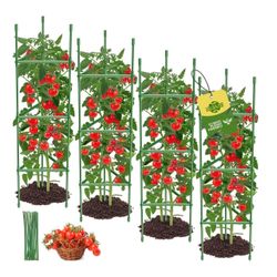 4PCS Tomato Cages For Garden, Tomato Trellis For Raised Garden Bed, 51.2" Tall Cage Plant Support For Pots, Gardening Supplies Trellis For Climbing Pl