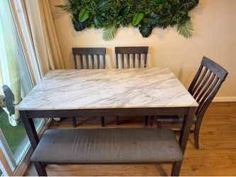 6-Piece Faux Marble Dining Set with Bench
