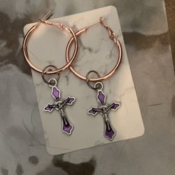 Purple Cross Hoop Earrings