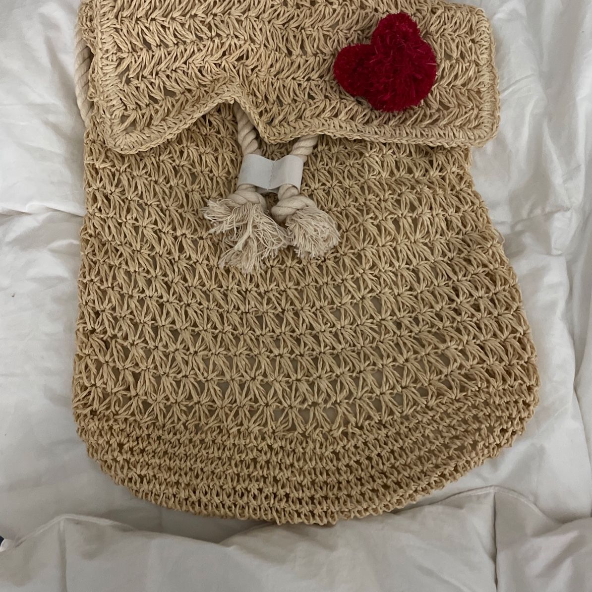 Straw and Rope Mickey Minnie Backpack Purse