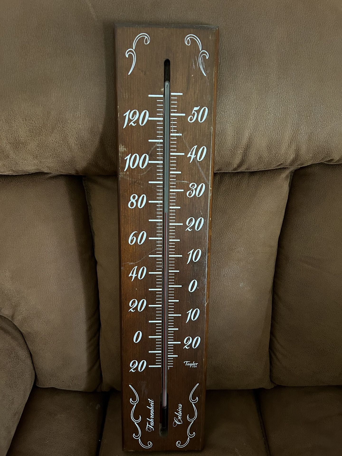 Large 24” Vintage Wooden Thermometer With Both Fahrenheit And Celsius USA By Taylor