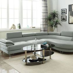 Gray/White/Black Faux Leather Modern Sectional (102"×85")