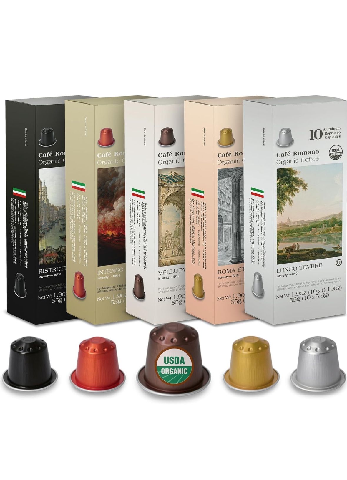 Organic USDA Café Romano Coffee Aluminum Espresso Pods For Nespresso Original Machine 100 Pack Italian Espresso Coffee (Variety pack)